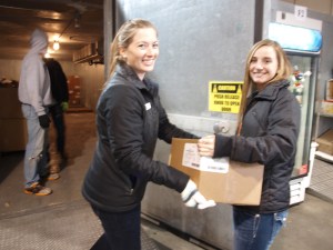 Transporting chicken to the open freezer